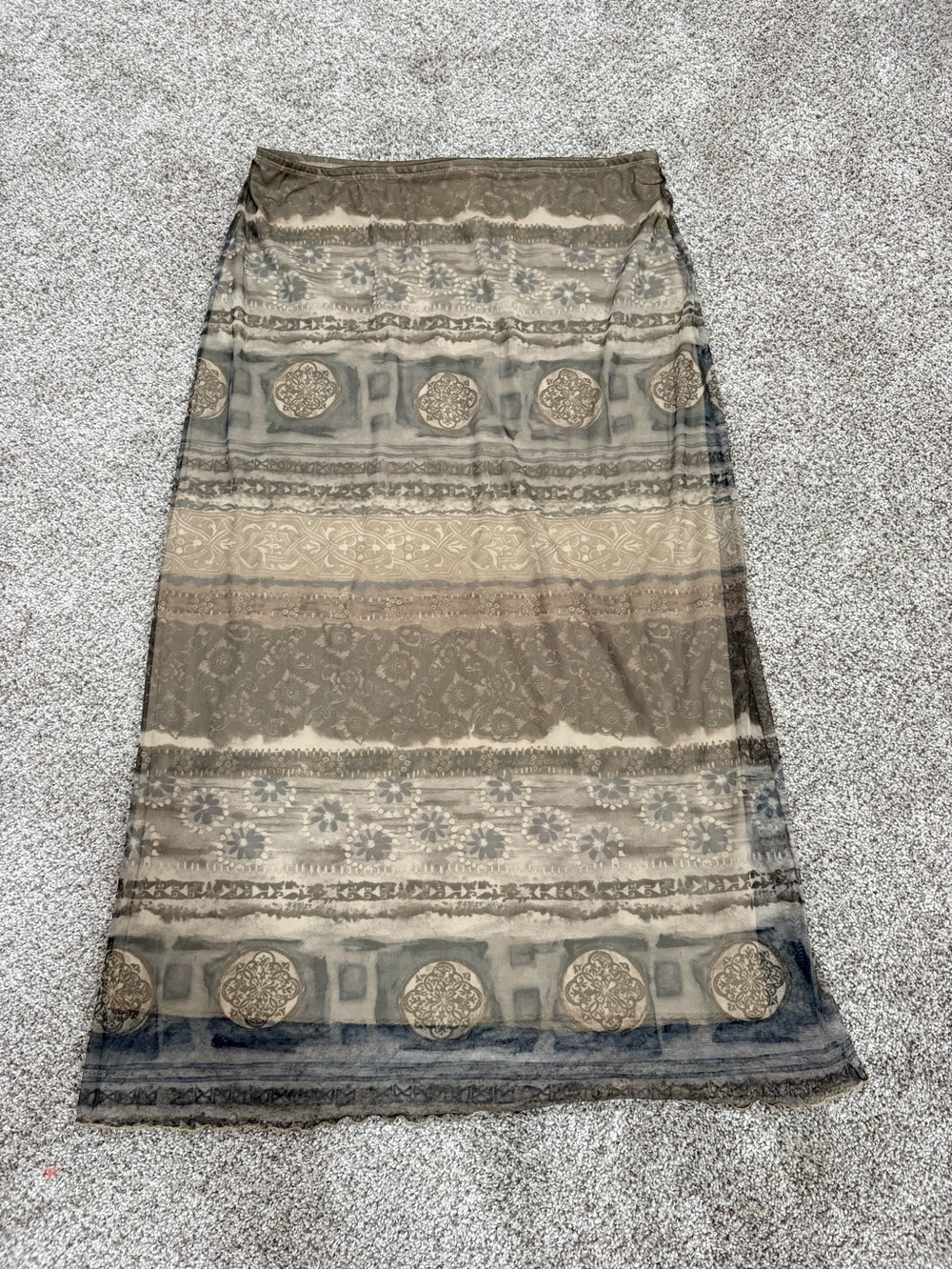 Vintage Kathie Lee Neutral Patterned Sheer Maxi Skirt